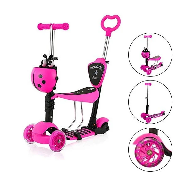 Trottinette 3 Roues avec Siège 5 en 1 Plateau Antidérapant LED, Patinette réglable en Hauteur, Classiques, Idéal Cadeau pour Enfants 2 a 6 Ans