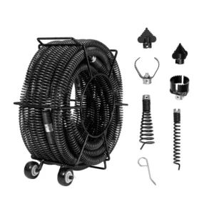 Câble de débouchage 18,3 m, câble professionnel sectionnel avec 6 lames pour tuyaux de 5 à 20 cm de diamètre, câble de débouchage à âme creuse pour évier, siphon de sol et toilettes VEVOR