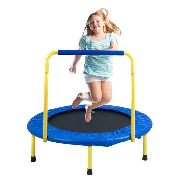 Trampoline pour Enfants 92 cm Mini Trampoline Extérieur Intérieur Pliable pour Tout-petits avec Poignée Mousse Trampoline Récréatif Exercices Cadeau d’Anniversaire pour Enfants de 3 ans et Plus