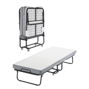 Lit d’appoint pliant avec matelas de 10 cm lit simple pliable avec matelas à mémoire de forme (190 x 81 cm) capacité de charge de 136,1 kg lit d’appoint en métal pour adulte, idéal pour chambre ou salon.