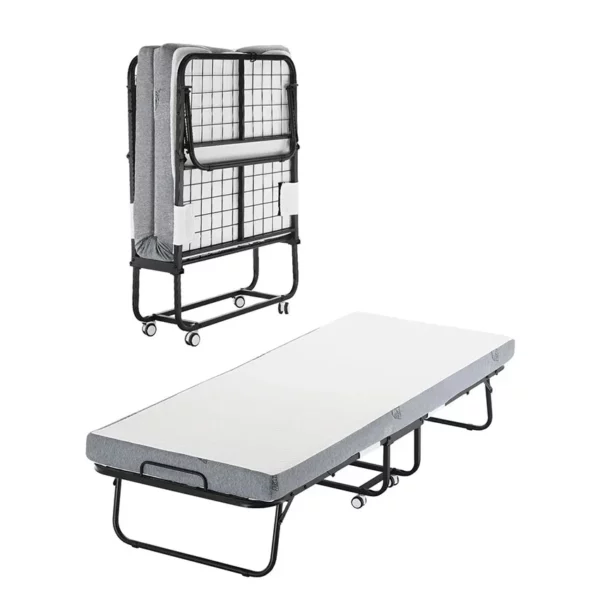 Lit d’appoint pliant avec matelas de 10 cm lit simple pliable avec matelas à mémoire de forme (190 x 81 cm) capacité de charge de 136,1 kg lit d’appoint en métal pour adulte, idéal pour chambre ou salon.