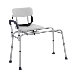 Banc de Transfert Baignoire Coulissant, Sièges de Douche Antidérapant, Banc d’Accès au Bain avec Siège Découpé, Hauteur Réglable et Dossier Réversible, pour Personnes Âgées et Handicapées