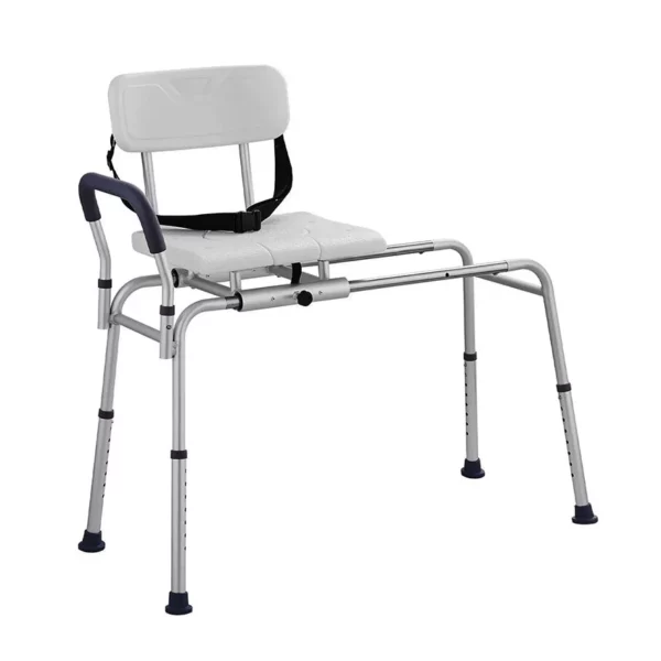 Banc de Transfert Baignoire Coulissant, Sièges de Douche Antidérapant, Banc d’Accès au Bain avec Siège Découpé, Hauteur Réglable et Dossier Réversible, pour Personnes Âgées et Handicapées