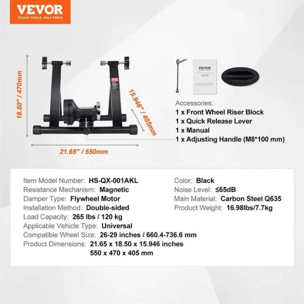 Support d’Entraînement pour Vélo, Entraîneur de Vélo Magnétique Stationnaire pour Roues 66-74 cm, Moteur à Volant d’Inertie à Réduction de Bruit, Levier à Dégagement Rapide, Exercices Intérieur