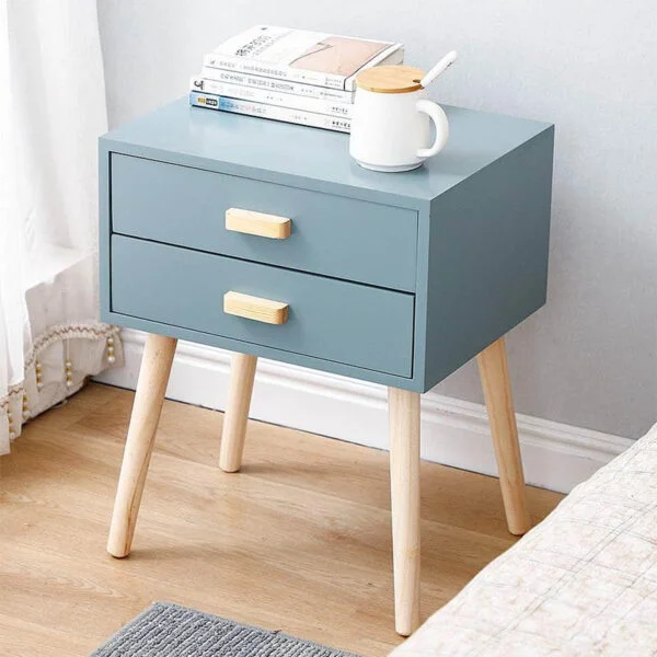 Tables de Chevet avec 2 Tiroirs Pieds en Bois