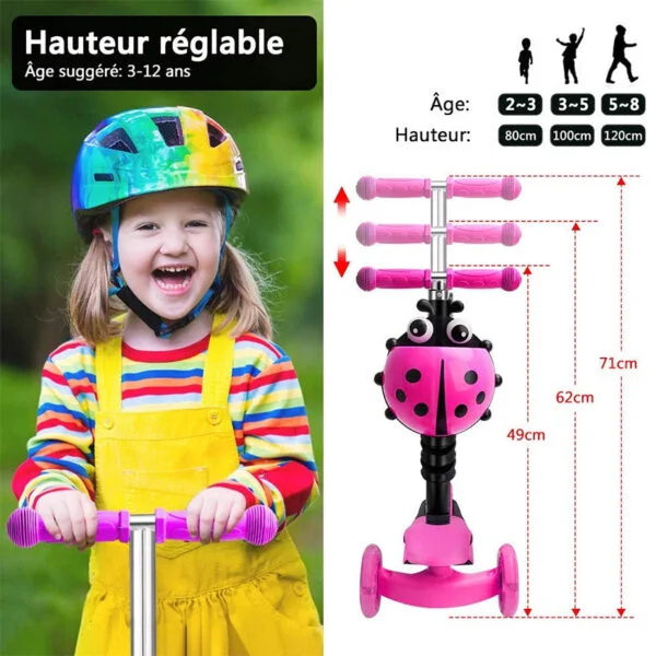 Trottinette 3 Roues avec Siège 5 en 1 Plateau Antidérapant LED, Patinette réglable en Hauteur, Classiques, Idéal Cadeau pour Enfants 2 a 6 Ans