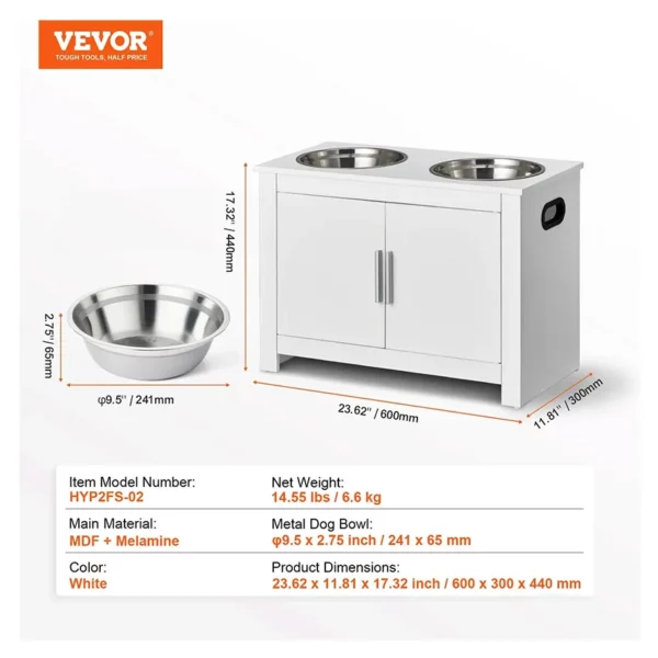 Station d’alimentation pour animaux de compagnie avec 2 gamelles en acier inoxydable, gamelles surélevées pour chiens avec rangement, station de rangement pour croquettes et jouets pour chiens, style moderne