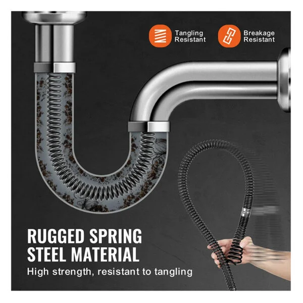 Câble de débouchage 18,3 m, câble professionnel sectionnel avec 6 lames pour tuyaux de 5 à 20 cm de diamètre, câble de débouchage à âme creuse pour évier, siphon de sol et toilettes VEVOR