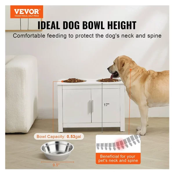 Station d’alimentation pour animaux de compagnie avec 2 gamelles en acier inoxydable, gamelles surélevées pour chiens avec rangement, station de rangement pour croquettes et jouets pour chiens, style moderne