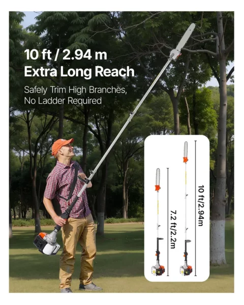 Tronçonneuse Élagueuse sur perche thermique 33 cm³ Vevor