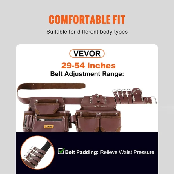 Ceinture à outils, 22 poches, ceinture porte-outil tour de taille 73,6-137,2 cm, sac à outils en PU amovible pour électricien, charpentier, bricoleur, menuisier, construction, encadreur, marron