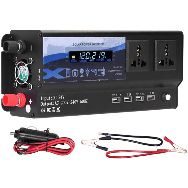 Onduleur sinusoïdal modifié DC 24V à AC 220V 6000W Convertisseur d’alimentation de Voiture avec 4 Ports USB et Prises AC, pour extérieur et Maison (6000w 24V à 220V)