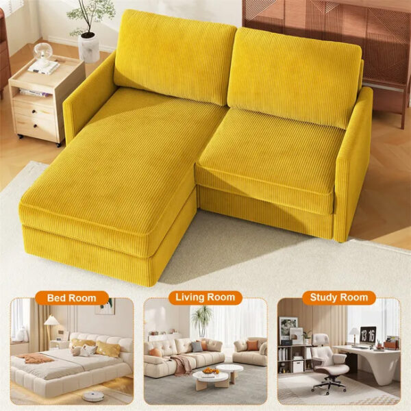 Canapé d’angle réversible fixe 2 / 3 places Velours côtelé Jaune poussin, Canapé confortable en forme de L pour le salon,180×137×84cm