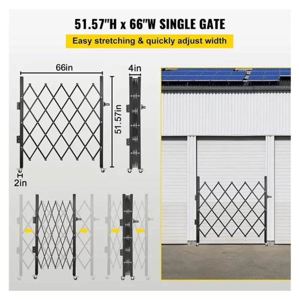 Porte de sécurité pliante simple, porte pliante de 122 cm de haut x 168 cm de large, porte de sécurité accordéon en acier, porte de sécurité extensible