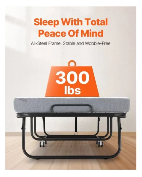 Lit d’appoint pliant avec matelas de 10 cm lit simple pliable avec matelas à mémoire de forme (190 x 81 cm) capacité de charge de 136,1 kg lit d’appoint en métal pour adulte, idéal pour chambre ou salon.