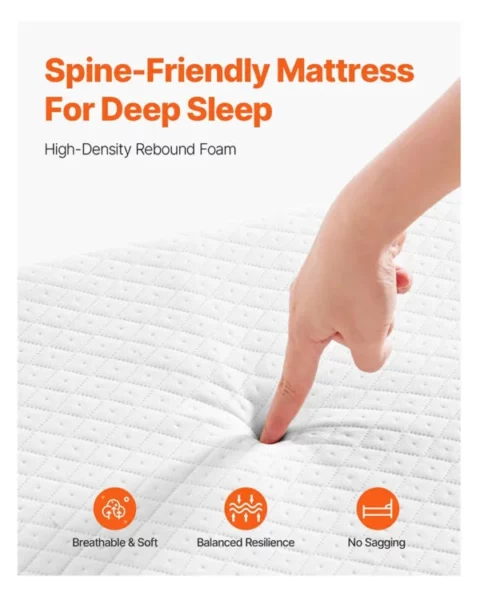 Lit d’appoint pliant avec matelas de 10 cm lit simple pliable avec matelas à mémoire de forme (190 x 81 cm) capacité de charge de 136,1 kg lit d’appoint en métal pour adulte, idéal pour chambre ou salon.