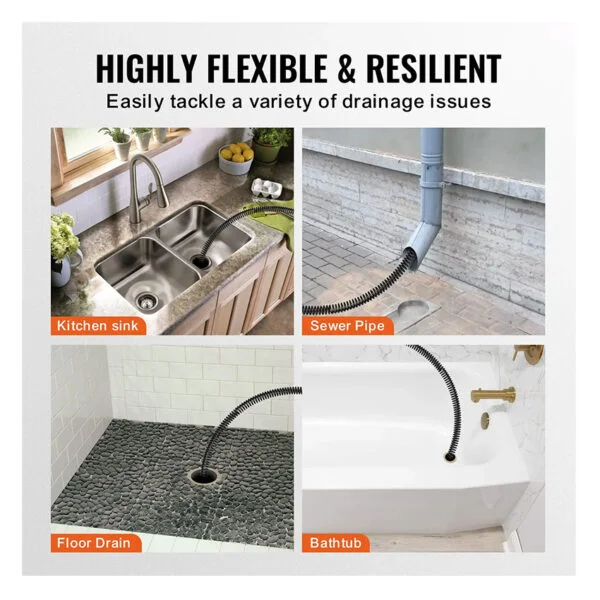 Câble de débouchage 18,3 m, câble professionnel sectionnel avec 6 lames pour tuyaux de 5 à 20 cm de diamètre, câble de débouchage à âme creuse pour évier, siphon de sol et toilettes VEVOR