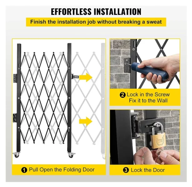 Porte de sécurité pliante simple, porte pliante de 122 cm de haut x 168 cm de large, porte de sécurité accordéon en acier, porte de sécurité extensible