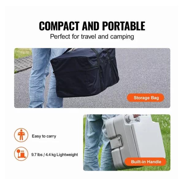 Toilettes portables pour le camping avec sac de transport, toilettes pour camping-car avec réservoir à déchets de 12 litres, chasse d’eau sous pression par bouton-poussoir, toilettes de voyage étanches et sans odeur pour adultes et enfants en camping-car