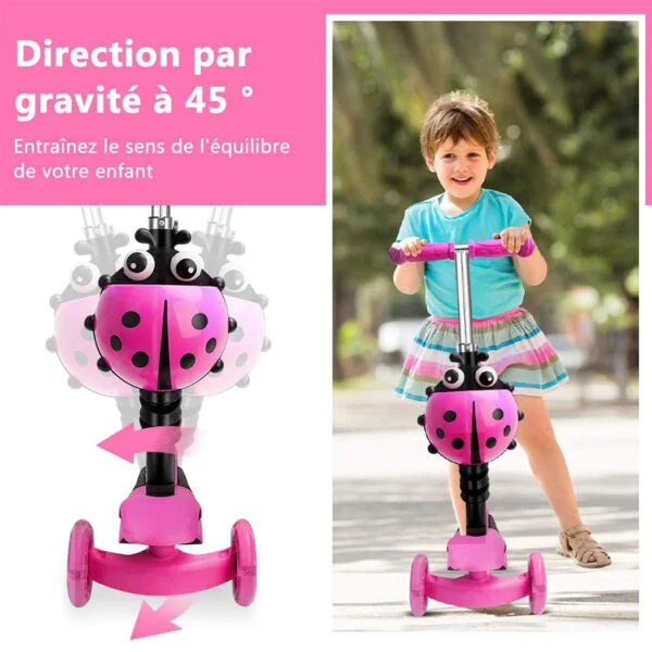 Trottinette 3 Roues avec Siège 5 en 1 Plateau Antidérapant LED, Patinette réglable en Hauteur, Classiques, Idéal Cadeau pour Enfants 2 a 6 Ans