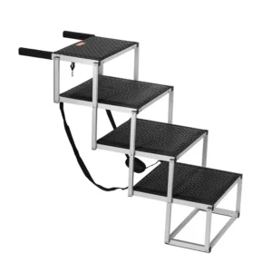 Escalier pour chien 4 marches, rampe voiture pour chiens pliable, charge 113 kg, surface antidérapante, aluminium léger, large marchepied portable pour animaux de compagnie, voiture, SUV, camion