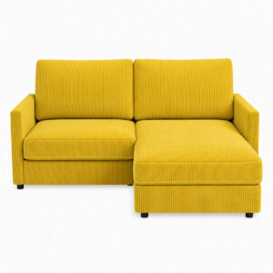 Canapé d’angle réversible fixe 2 / 3 places Velours côtelé Jaune poussin, Canapé confortable en forme de L pour le salon,180×137×84cm