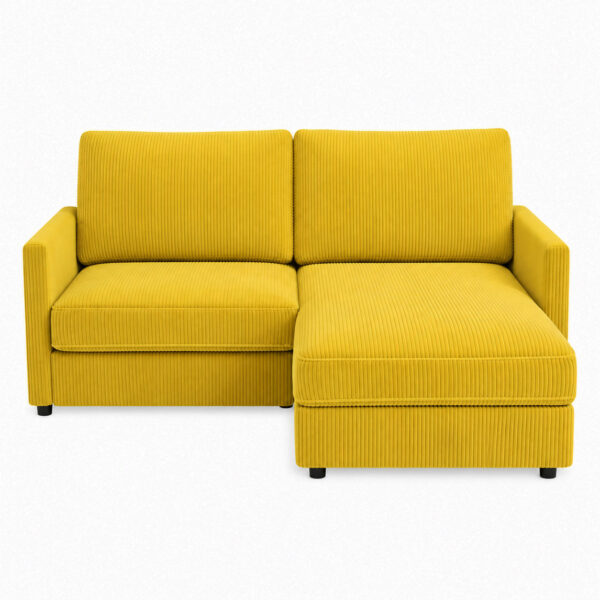 Canapé d’angle réversible fixe 2 / 3 places Velours côtelé Jaune poussin, Canapé confortable en forme de L pour le salon,180×137×84cm