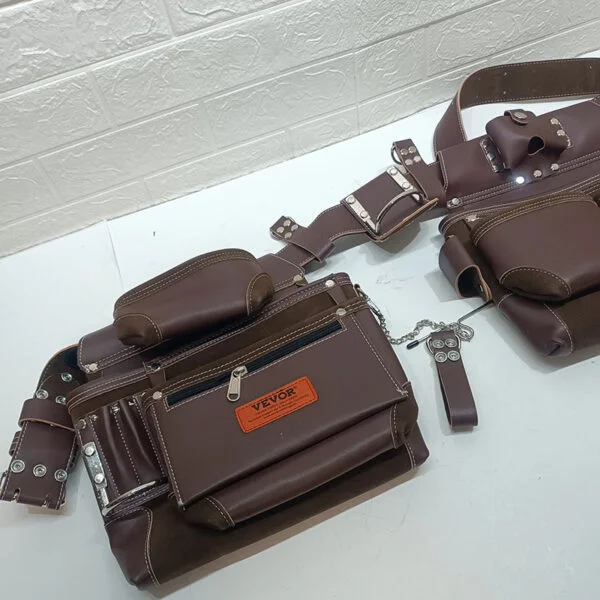 Ceinture à outils, 22 poches, ceinture porte-outil tour de taille 73,6-137,2 cm, sac à outils en PU amovible pour électricien, charpentier, bricoleur, menuisier, construction, encadreur, marron